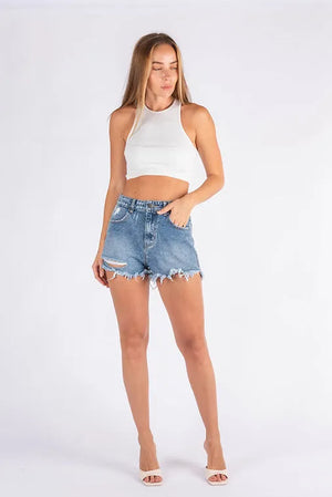 Stretch Denim Distressed Short