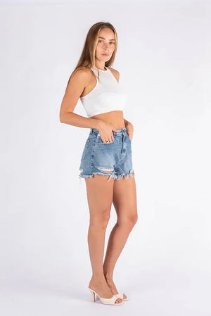 Stretch Denim Distressed Short