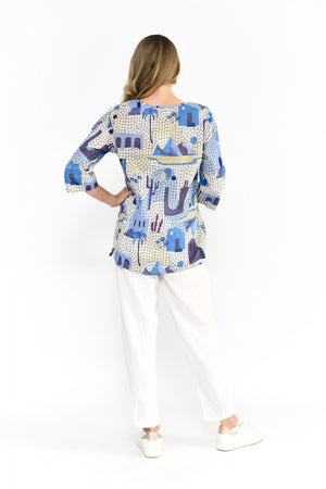 Tina V-Neck Pleated 3/4 Sleeve Top Greece3