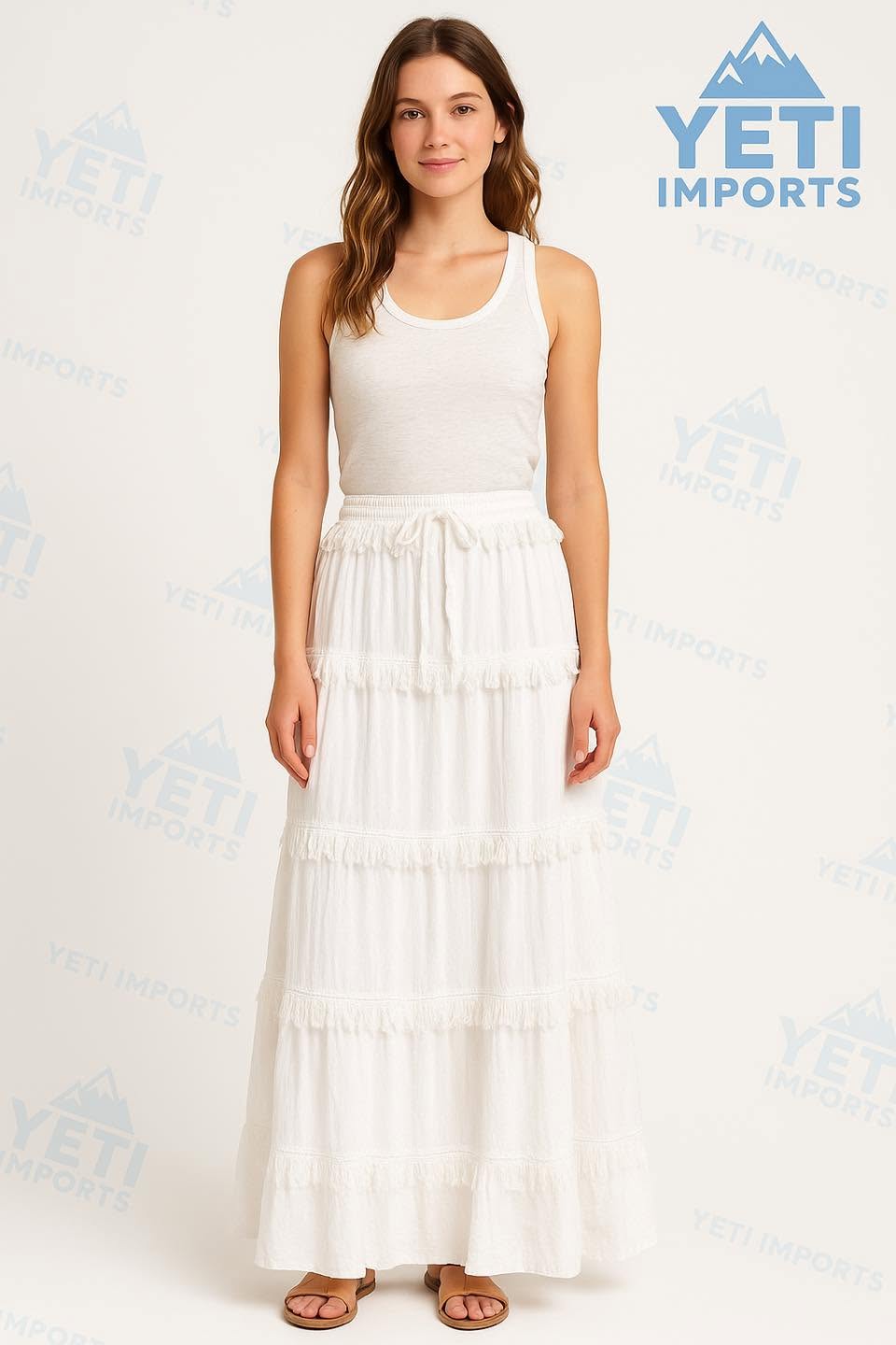 Cotton Maxi Fringe Skirt