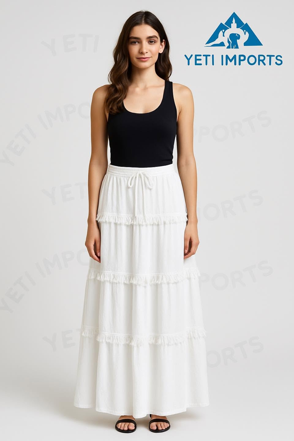 Cotton Maxi Fringe Skirt