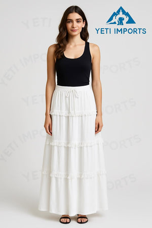 Cotton Maxi Fringe Skirt