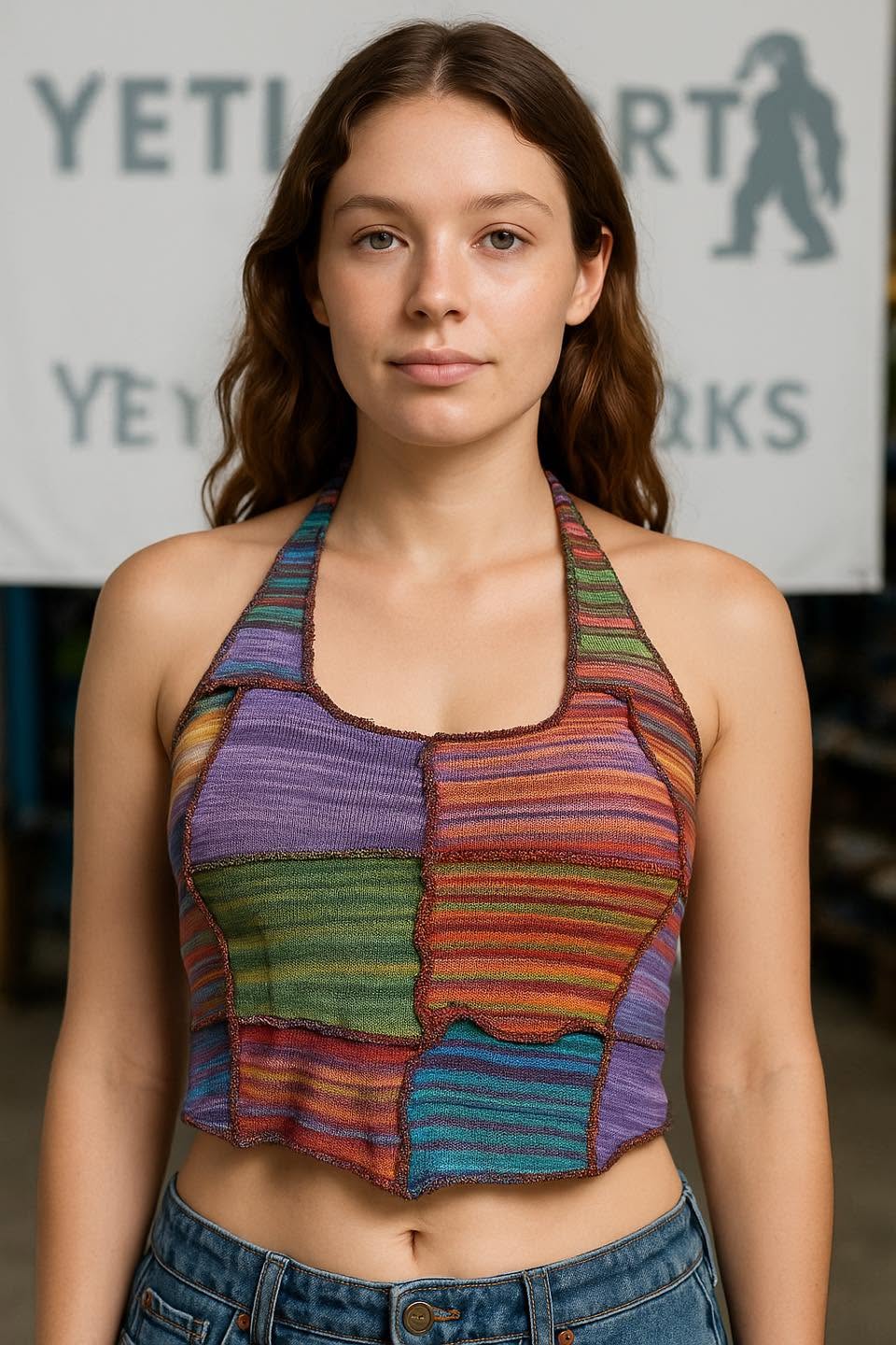 Knit Patchwork Halter Top