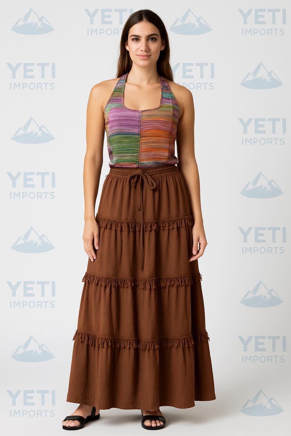 Cotton Maxi Fringe Skirt