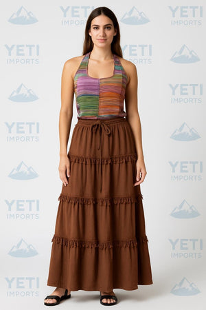 Cotton Maxi Fringe Skirt