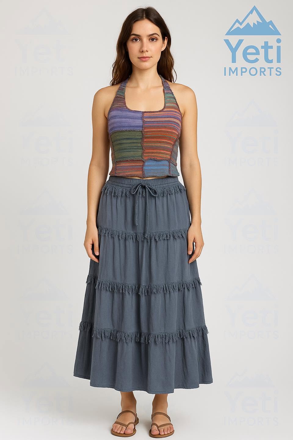 Cotton Maxi Fringe Skirt