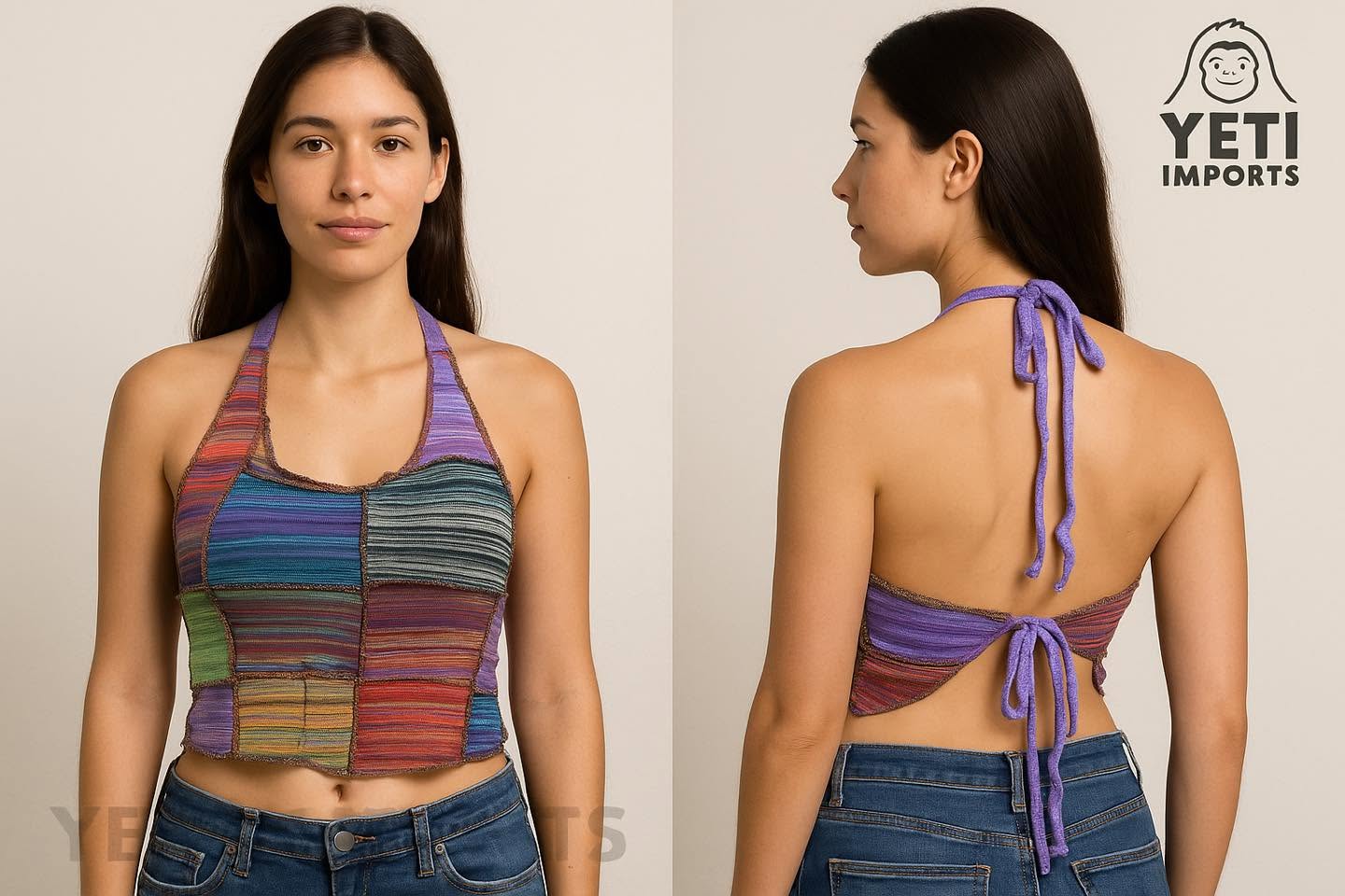 Knit Patchwork Halter Top