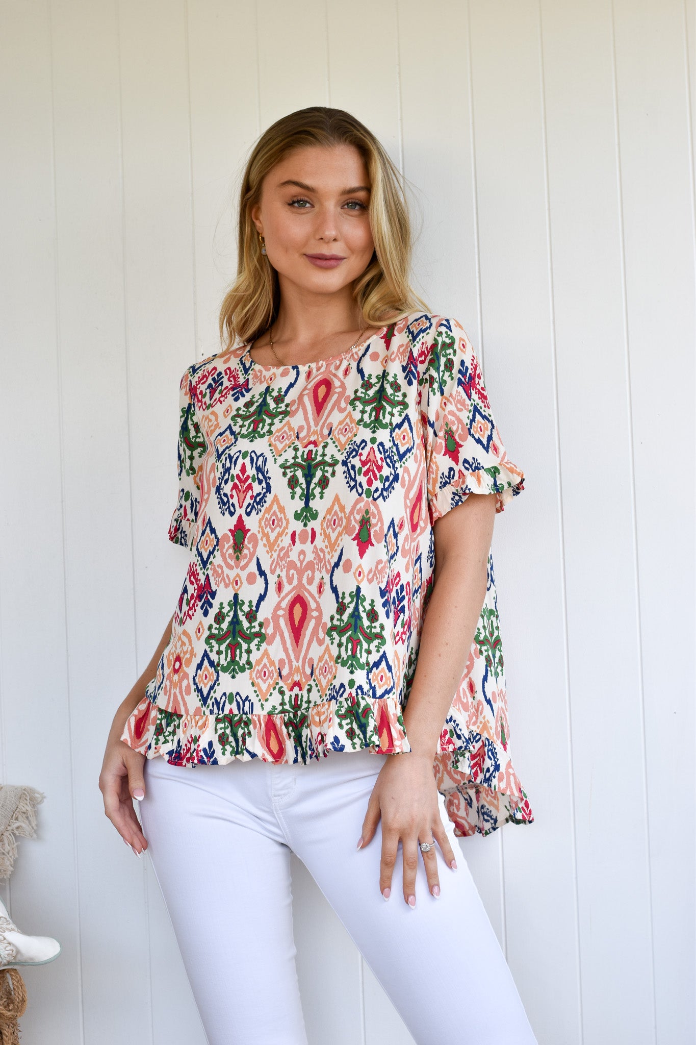 BUTTON BACK FRILL ALINE TOP