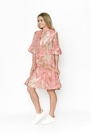 Maya Button V Neck Layer Dress - Animal Print