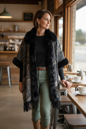 Opera Paisley Fur Collar Coat