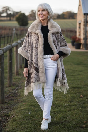 Opera Paisley Fur Collar Coat