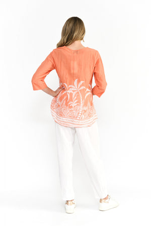 Tina V-Neck Pleated 3/4 Sleeve Top Mono Border