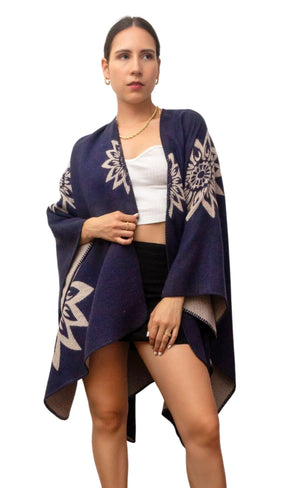 #Wool Blend Floral Poncho