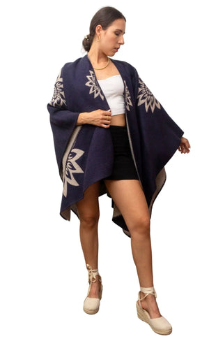 #Wool Blend Floral Poncho