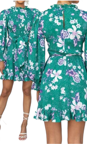 HIGH NECK SHIRRED MINI DRESS