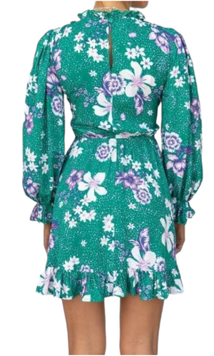 HIGH NECK SHIRRED MINI DRESS