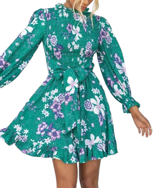 #High Neck Shirred Mini Dress