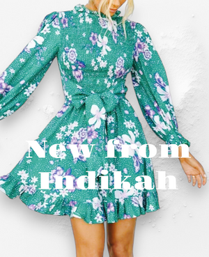 HIGH NECK SHIRRED MINI DRESS