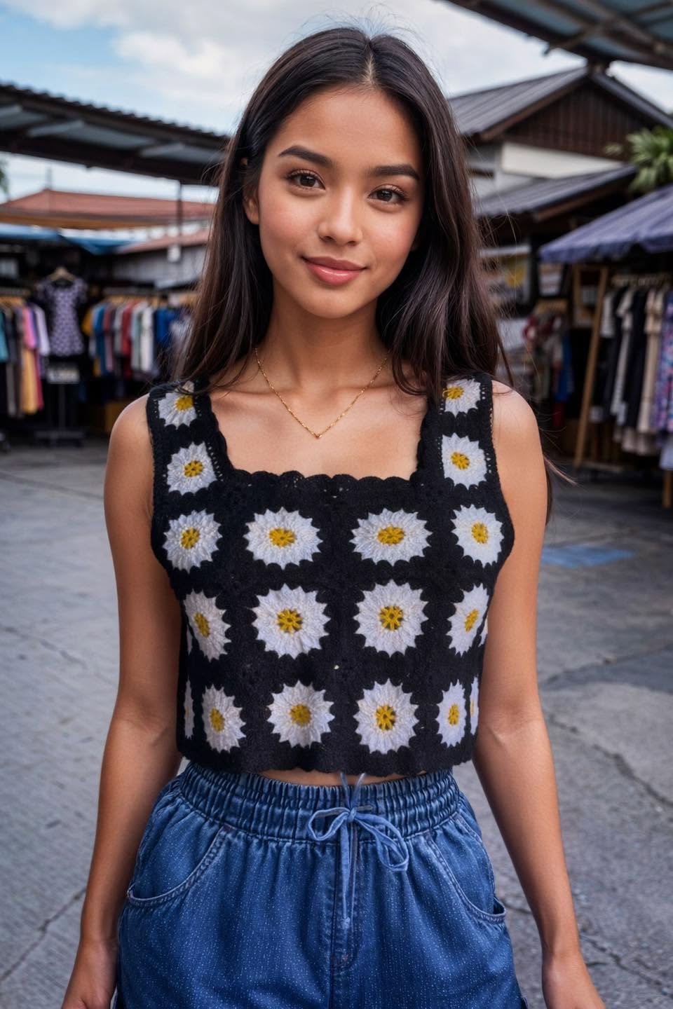 Crochet Singlet With Daisy Design