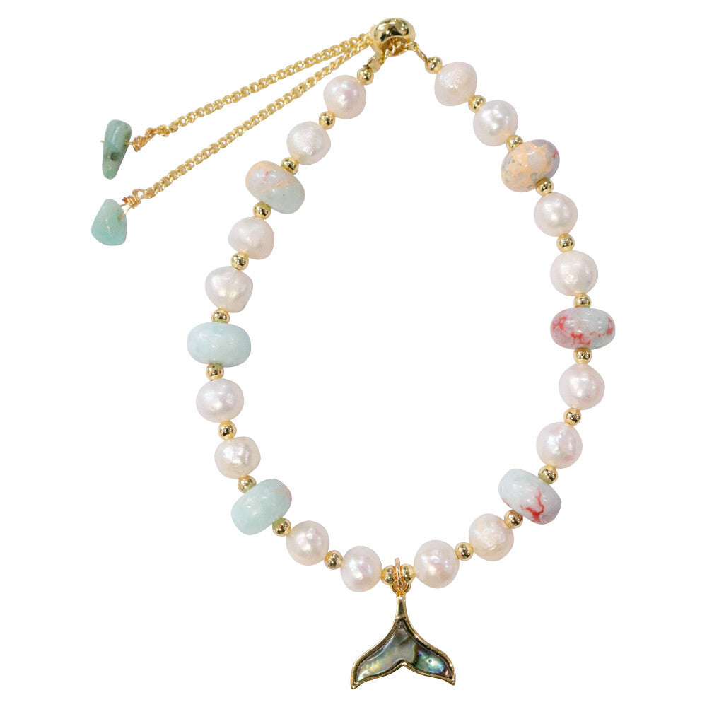 Bracelet Pearl Jasper With Paua Shell Whale Tail