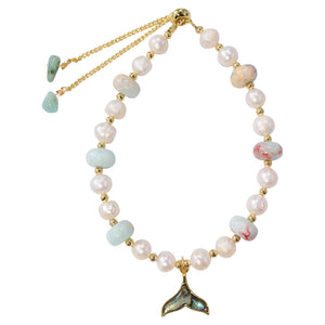 Bracelet Pearl Jasper With Paua Shell Whale Tail