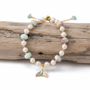 Bracelet Pearl Jasper With Paua Shell Whale Tail