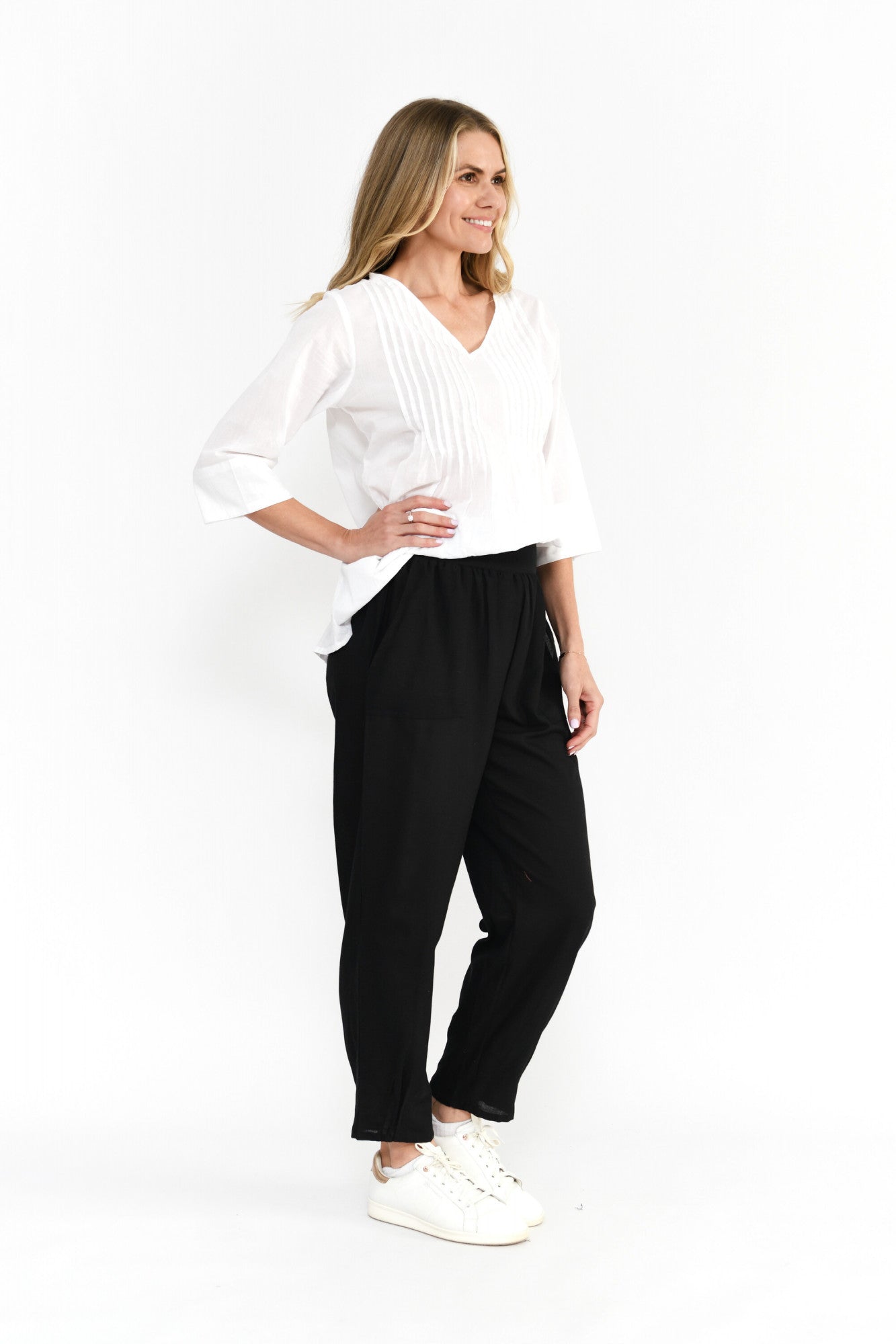 Linen Pleat Hem Full Length Pants