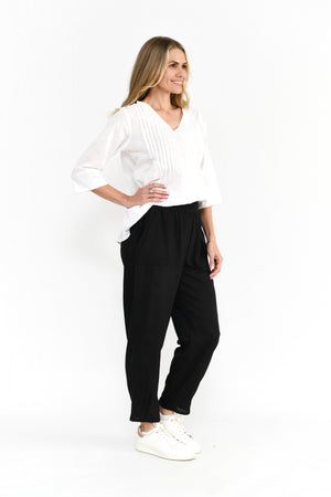 Linen Pleat Hem Full Length Pants