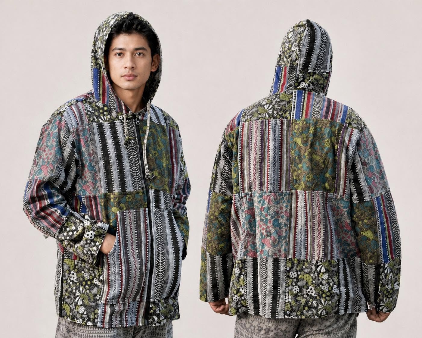 Gheri Cotton Mushroom Print Patch Unisex Jacket