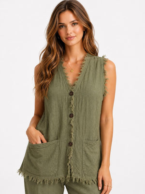 Cotton Vest With Fringe