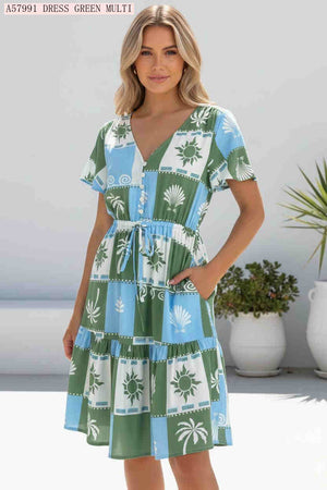 Sunny Palm V-neck Mini Dress