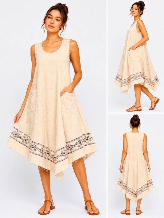 Cotton Umbrella Dress With Block Print
