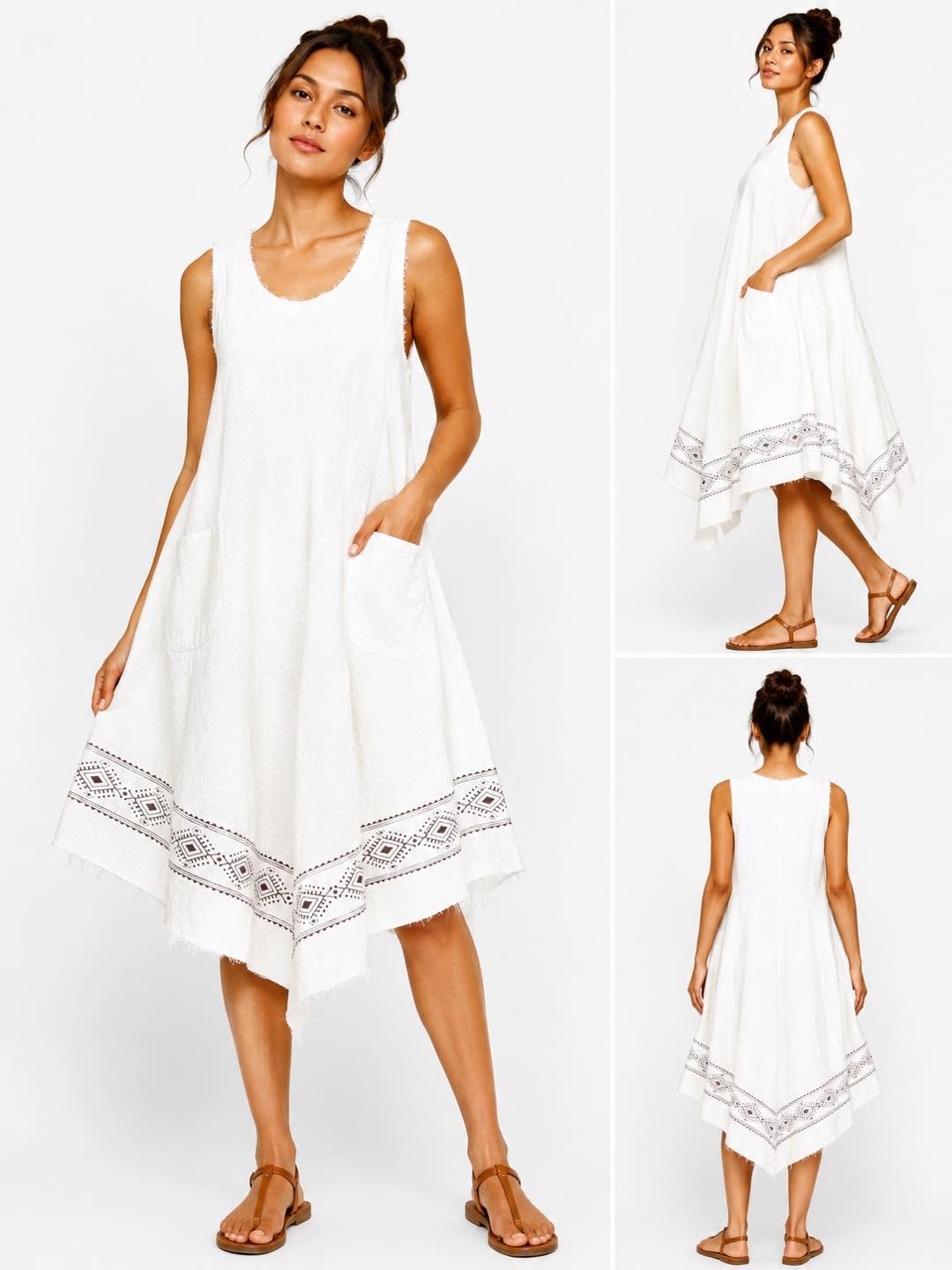 Cotton Umbrella Dress With Block Print