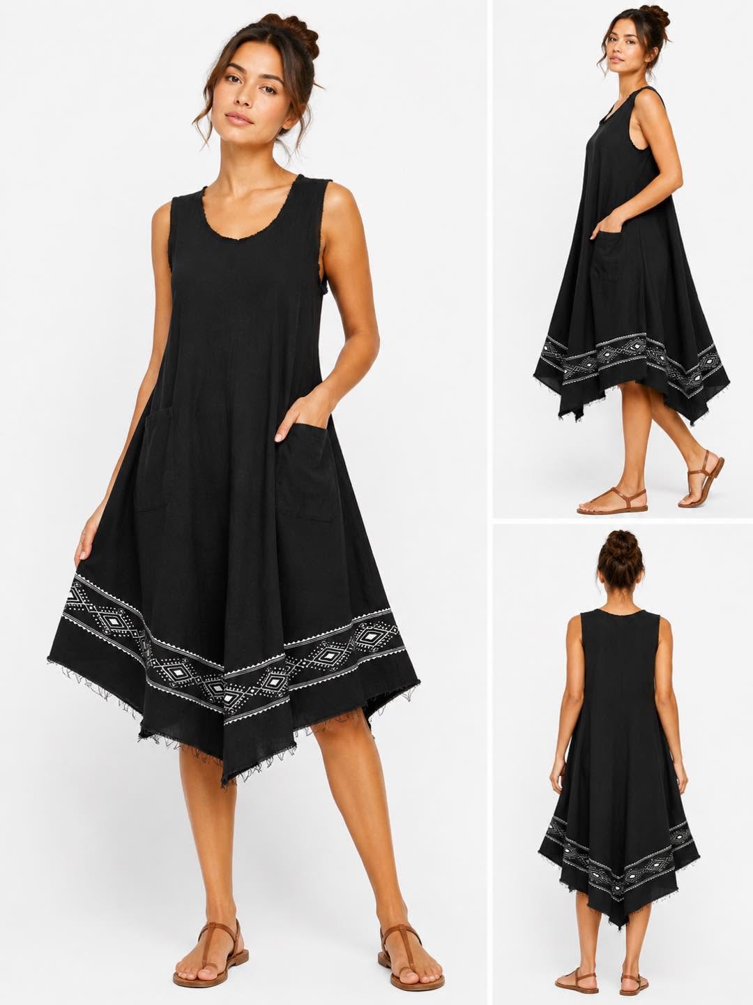 Cotton Umbrella Dress With Block Print