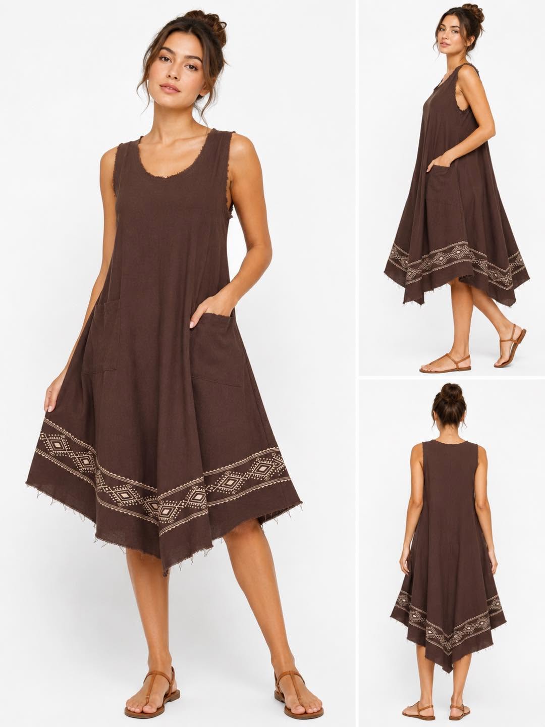 Cotton Umbrella Dress With Block Print