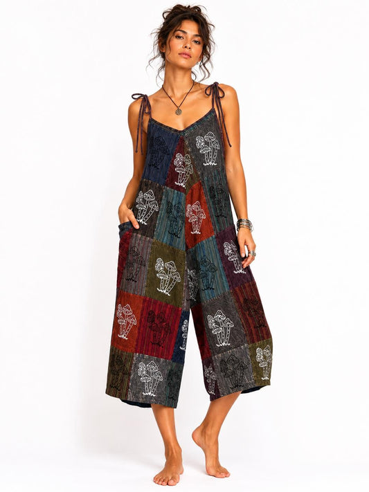 Cotton 3/4 Jumpsuit With Mushroom Patchwork