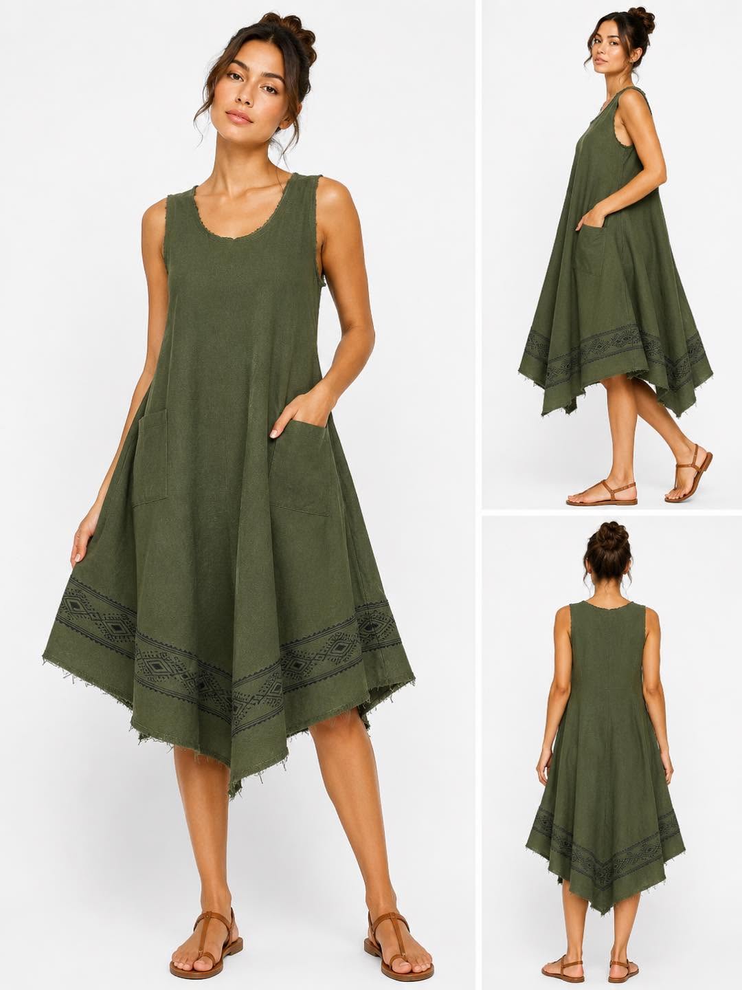 Cotton Umbrella Dress With Block Print