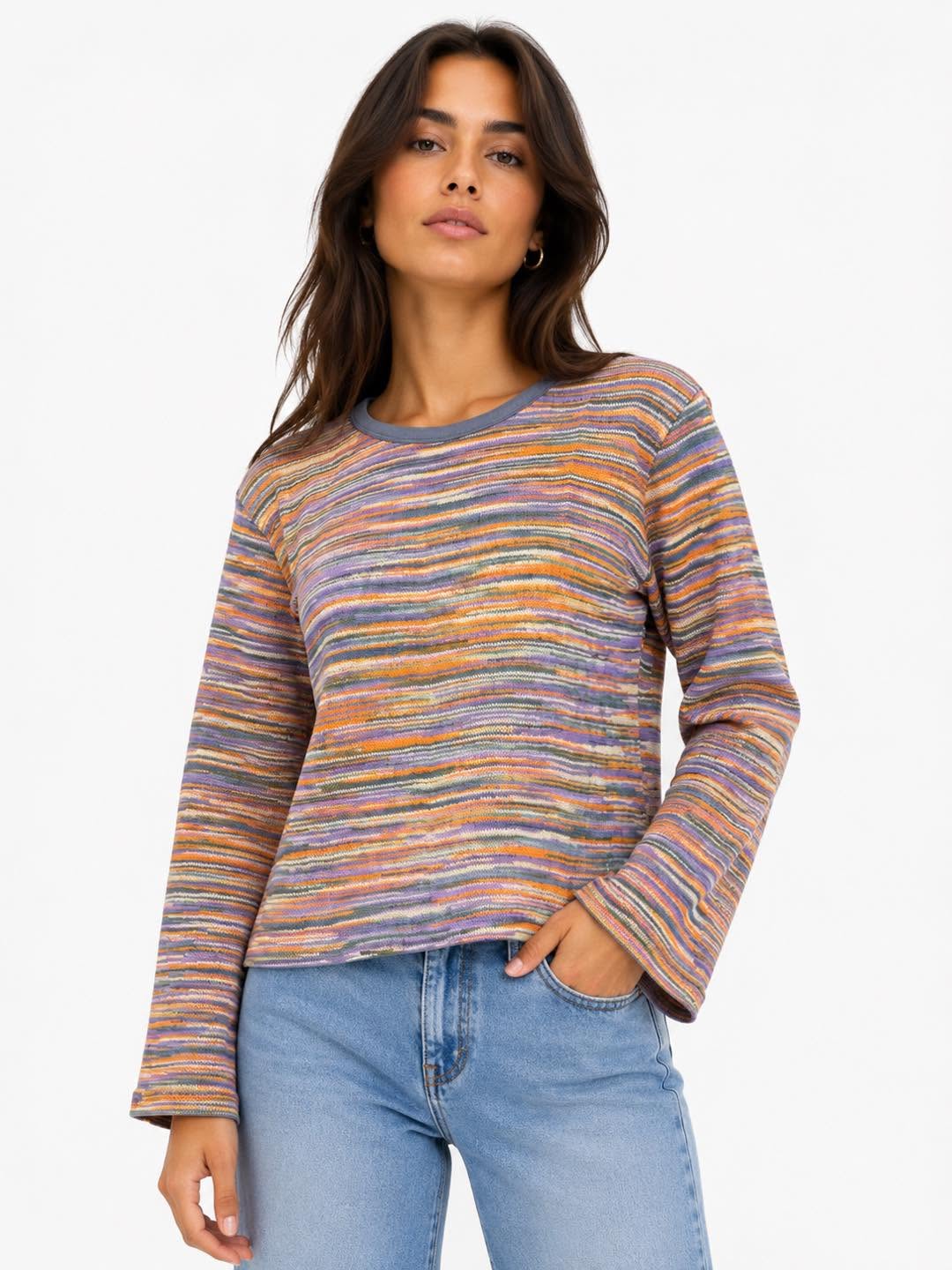 Stretch Knit L/S Ikat Top