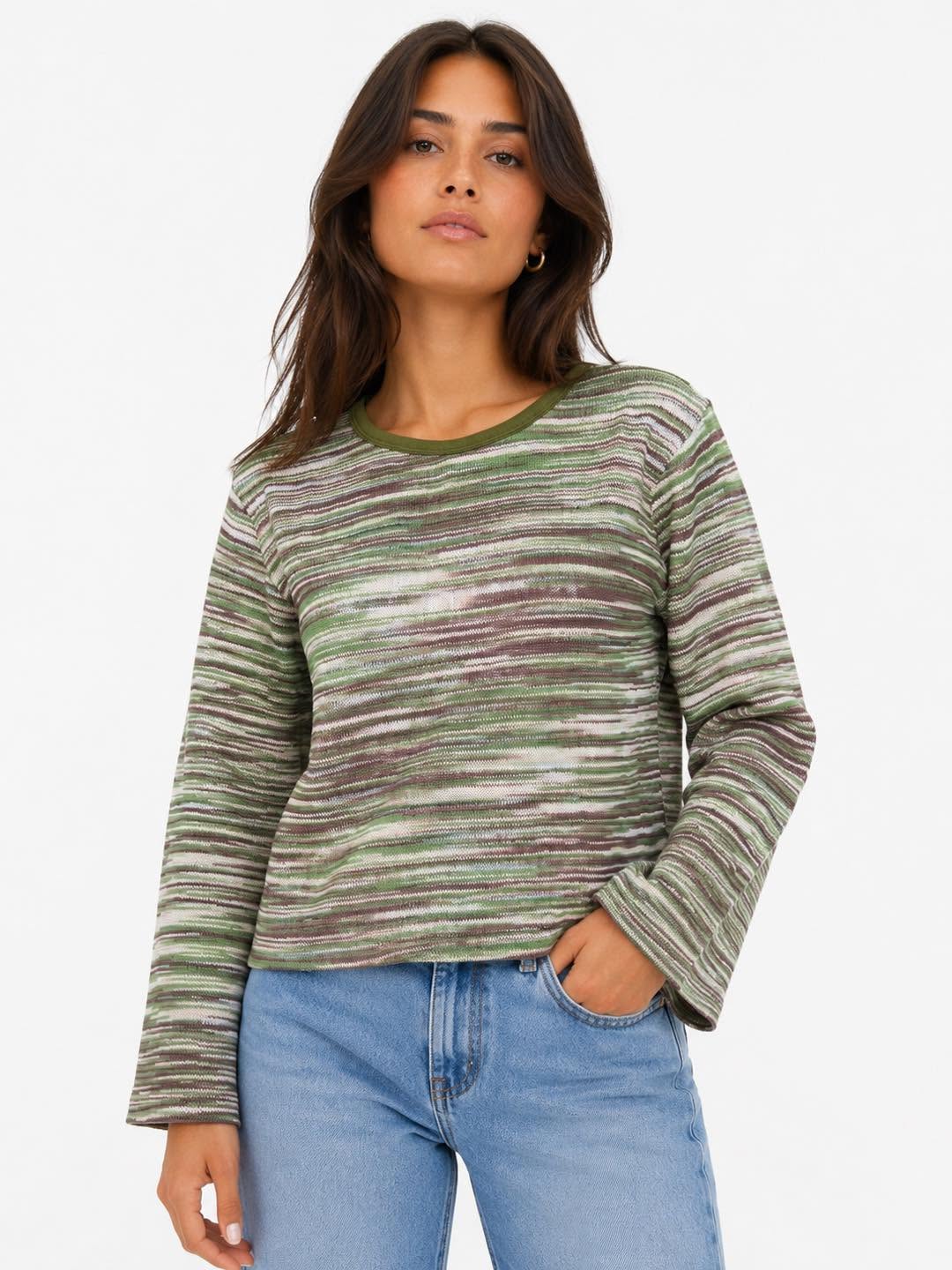 Stretch Knit L/S Ikat Top