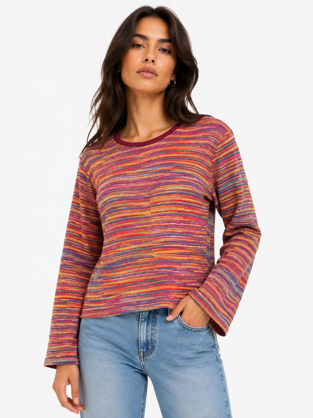 Stretch Knit L/S Ikat Top