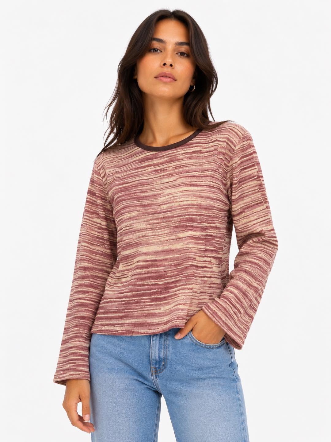 Stretch Knit L/S Ikat Top