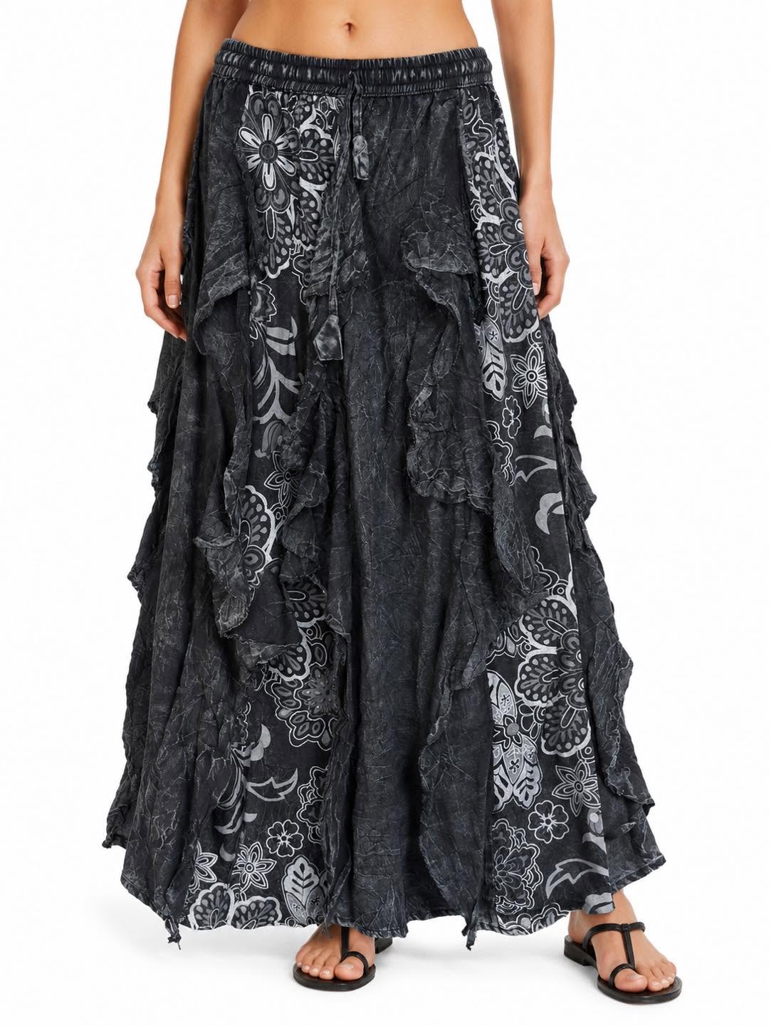 Cotton Maxi Boho Skirt With Ruffles