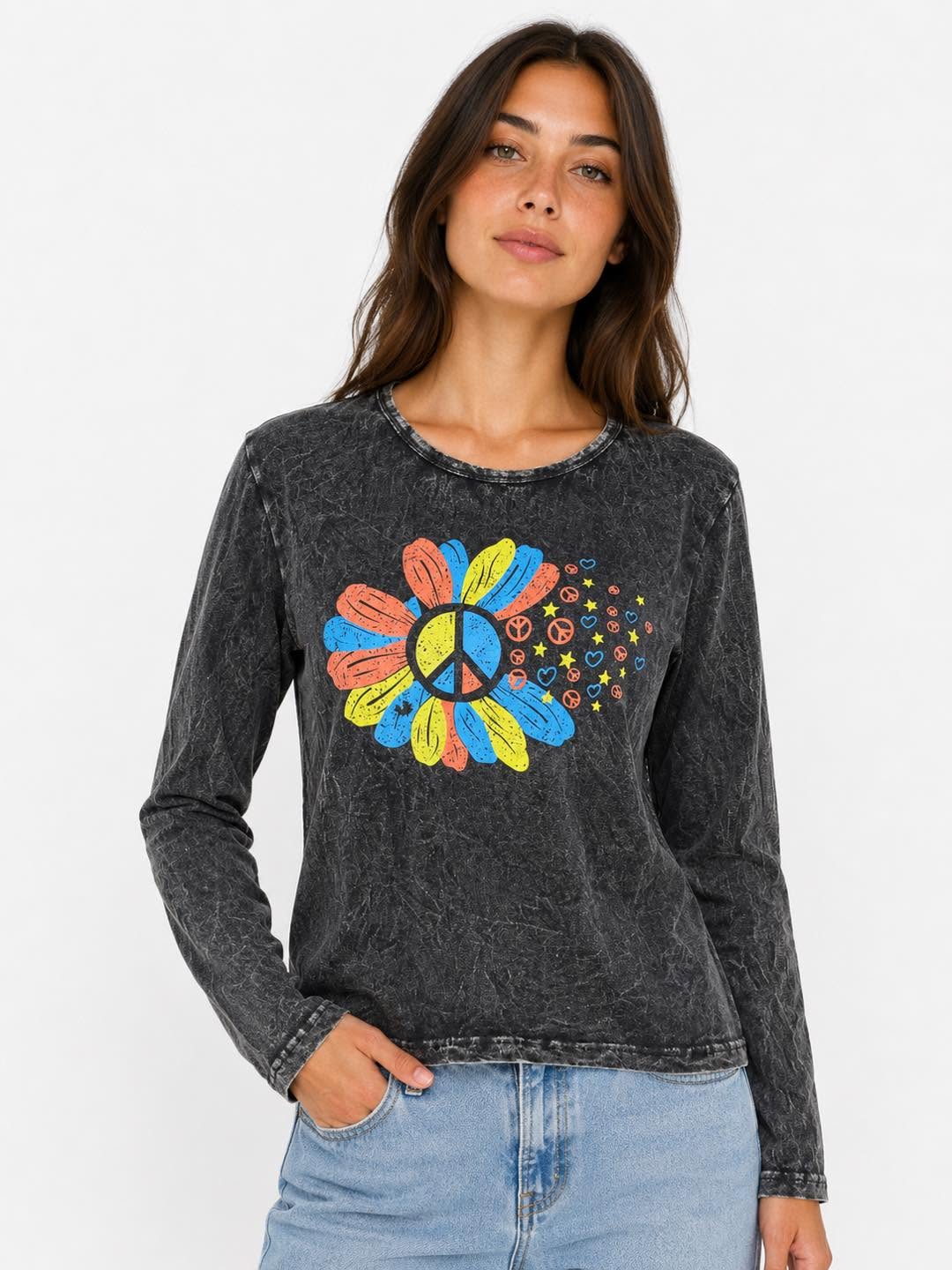 Long Sleeve Top With Peace Print