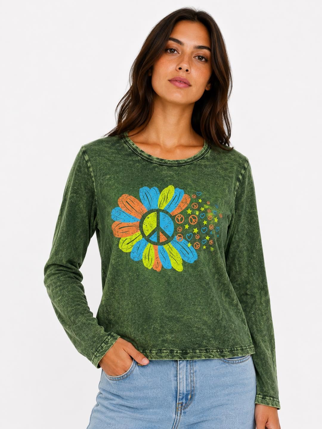 Long Sleeve Top With Peace Print