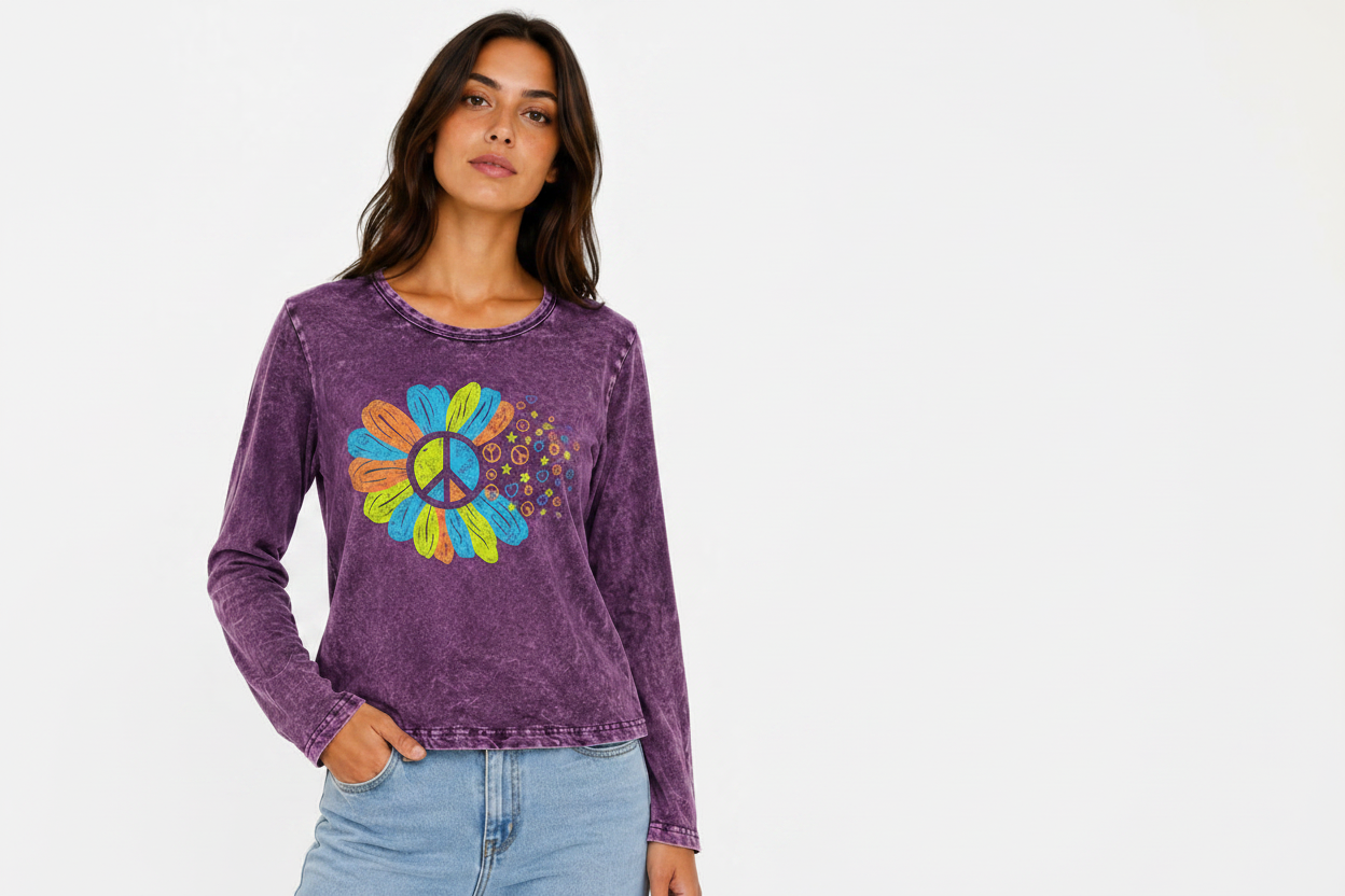 Long Sleeve Top With Peace Print