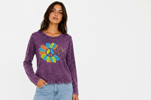 Long Sleeve Top With Peace Print