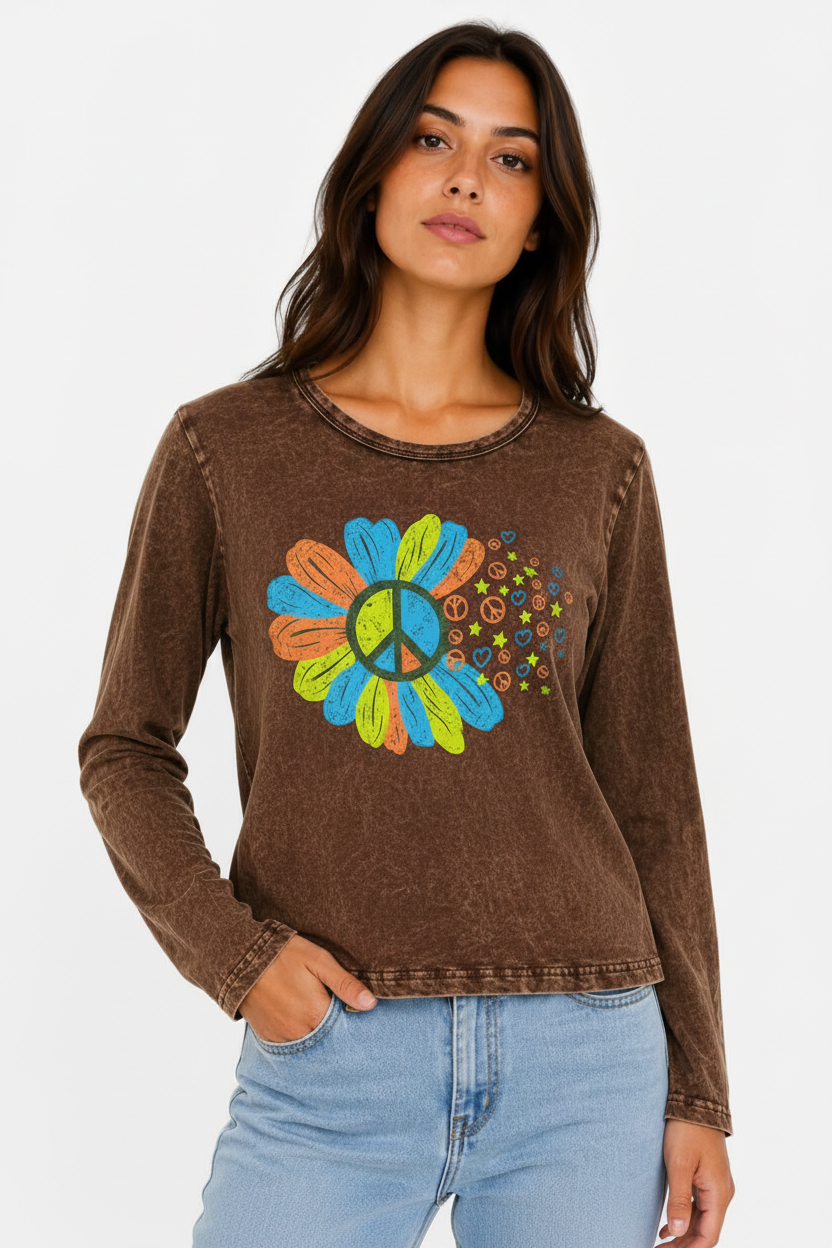 Long Sleeve Top With Peace Print