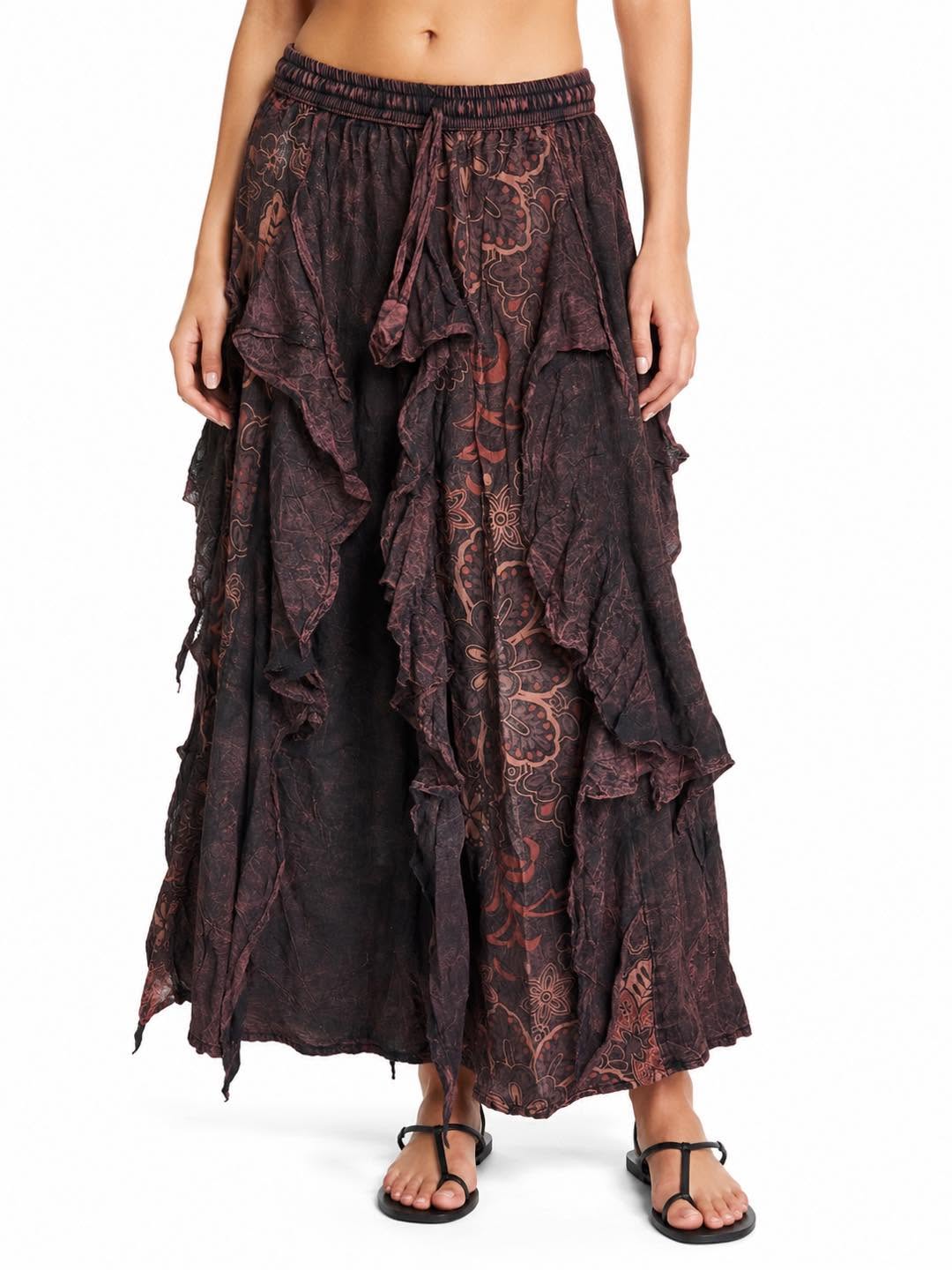 Cotton Maxi Boho Skirt With Ruffles