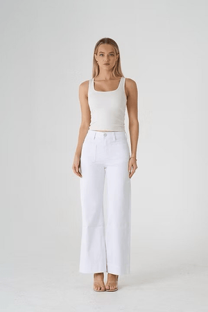 Patch Pocket Wide Leg Jeans White