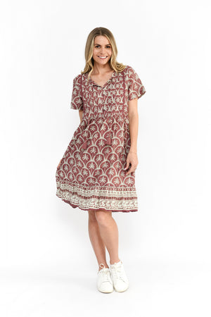 Collette V Neck Tassel Dress - Palm Border